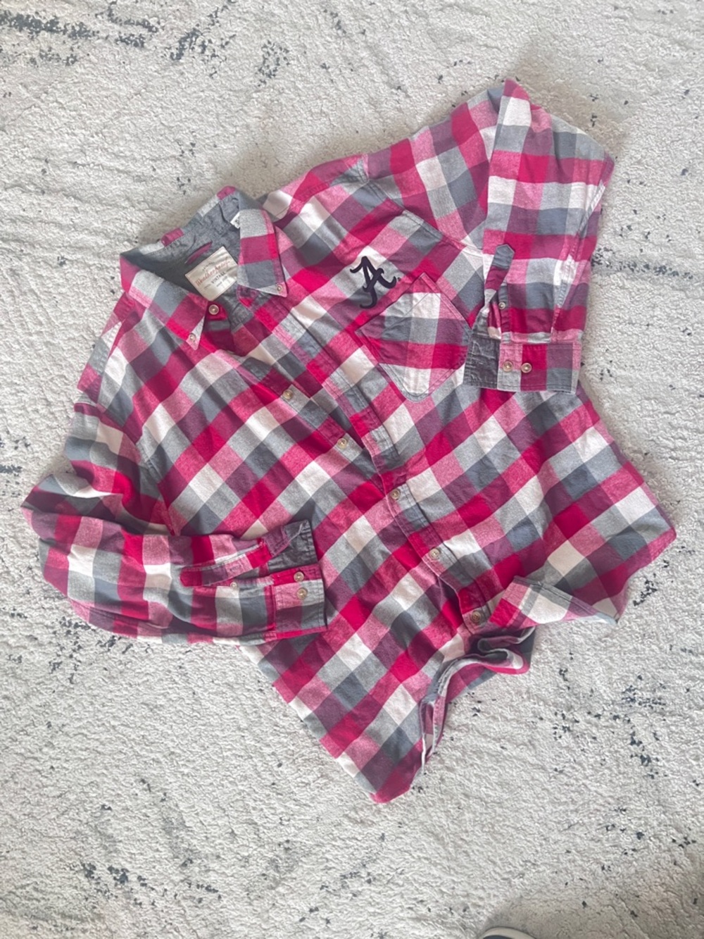 Alabama logo Red, Gray, and White Plaid Flannel Shirt men's